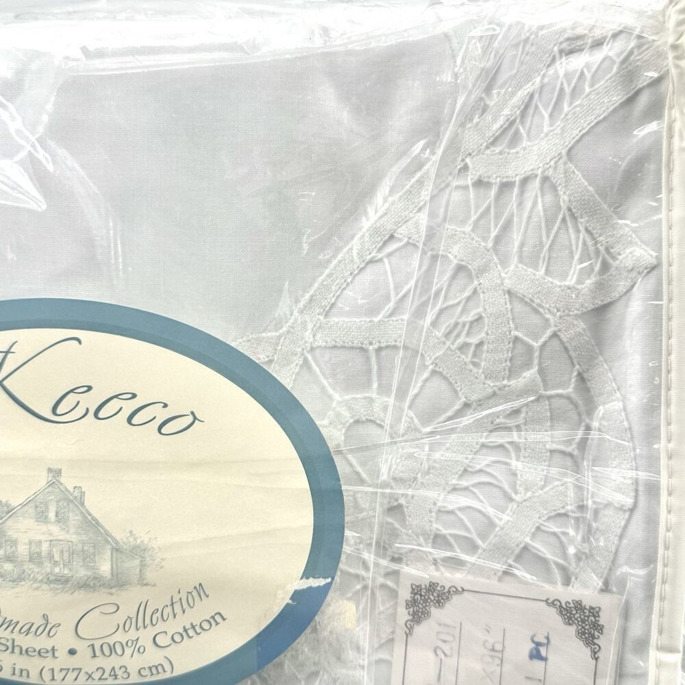 Vintage Keeco TWIN flat sheet 100% Cotton Handmade Collection 70”x96” White NEW!